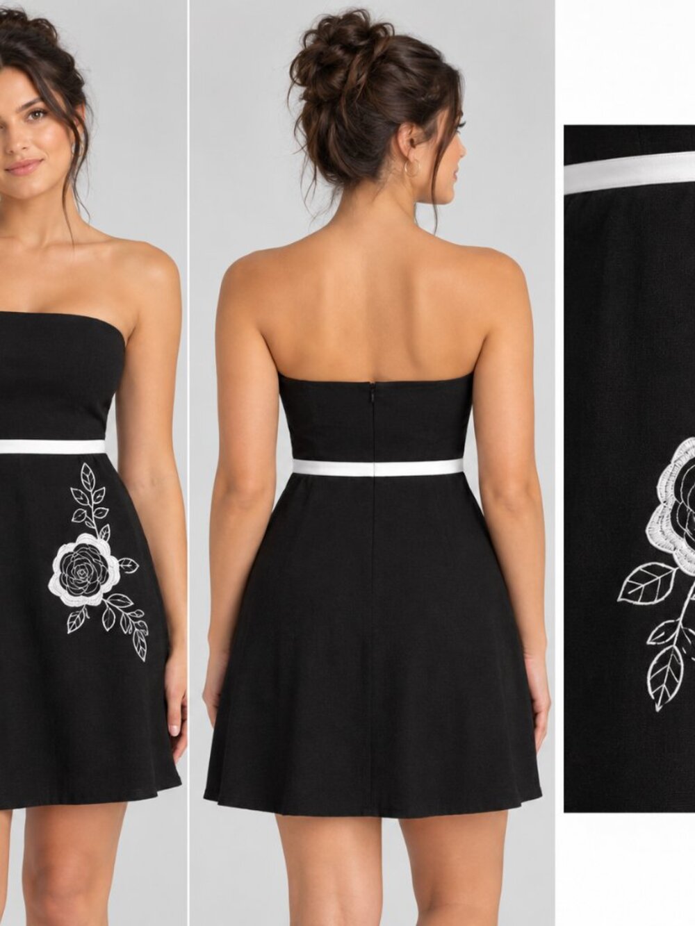 DIGITAL Clothing size 7 Black cotton strapless floral dress